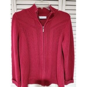 Christopher & Banks Red Zip Up Mock Neck Sweater Women's Cotton Knit - M